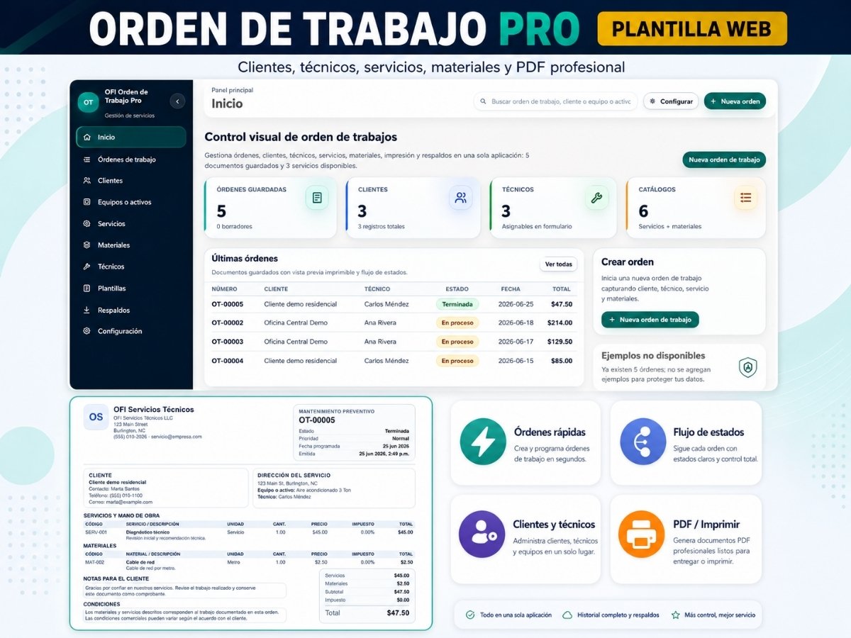 OFI Orden de Trabajo Pro - Plantilla Web